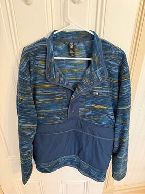 Mountain Hardwear Men's Blue Striped Pullover with Yellow Accents
